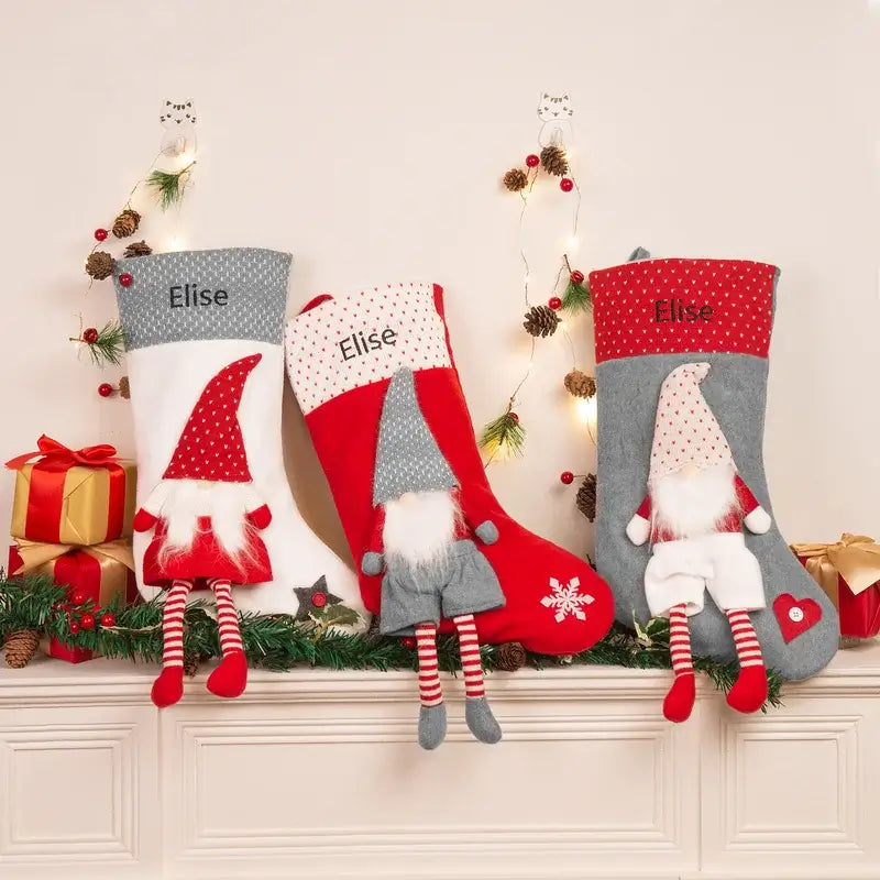 Personalised Santa Stocking Grey Red White Three Colours