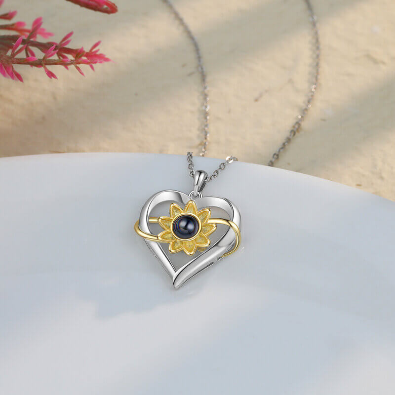 Personalised Sunflower Heart Photo Projection Necklace