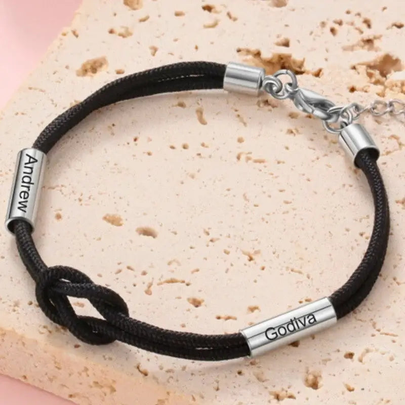 Personalised Weave Matching Couple Bracelets | Engraved Name Bracelets