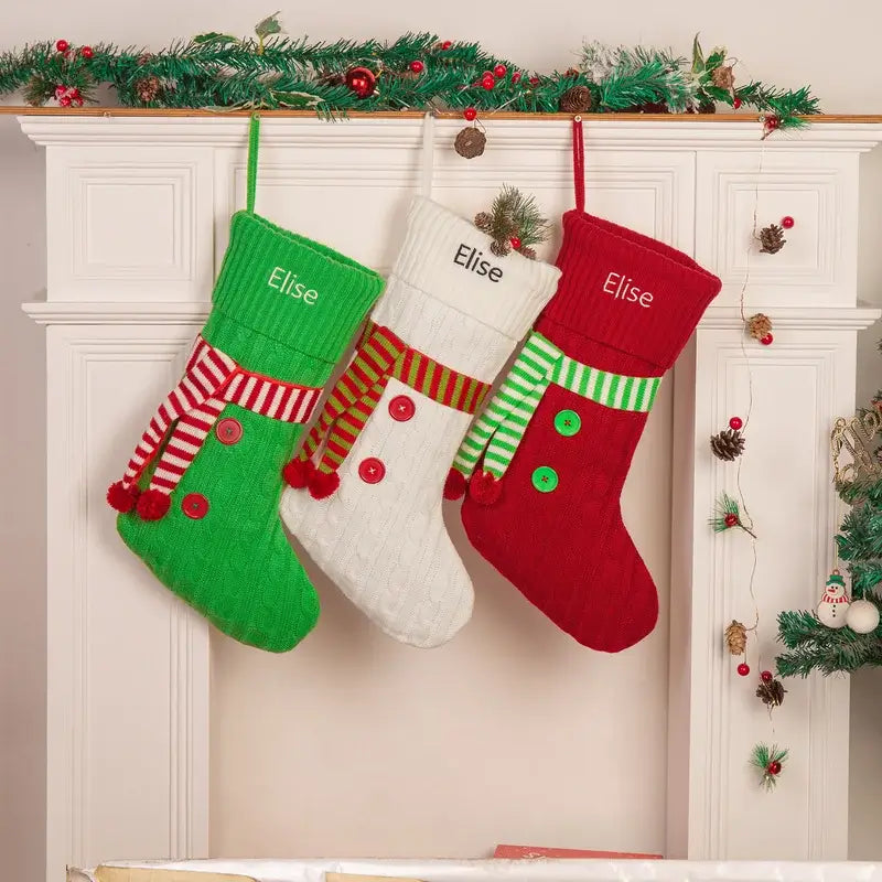 Personalised Xmas Name Stockings Green/Red/White