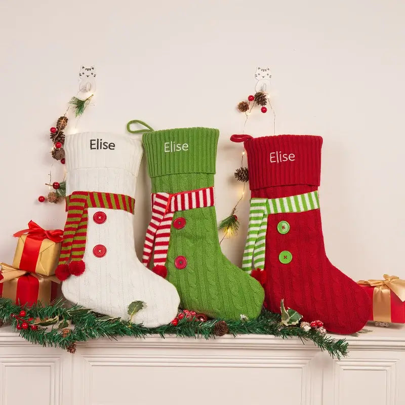 Personalised Xmas Name Stockings Green/Red/White