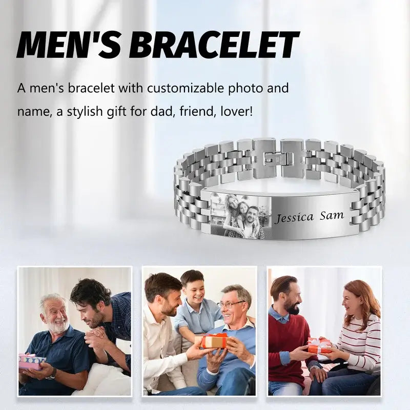 Photo Bracelet for Him - Mens Bracelet with Picture Stainless Steel