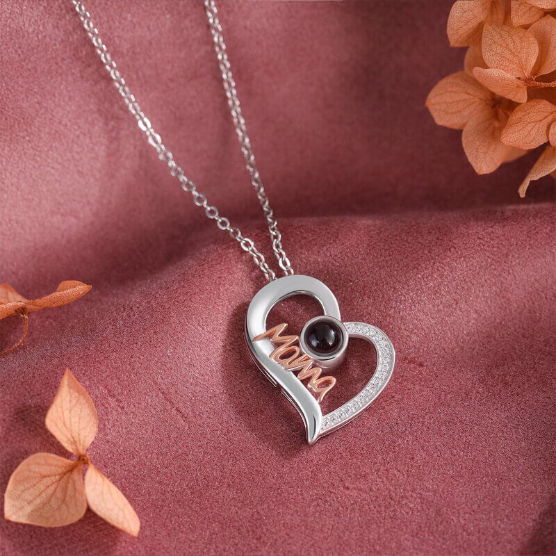 Personalised Heart Photo Projection Mama Necklace
