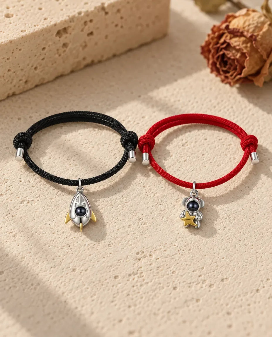 Photo Projection Couple Bracelet - matching pair laid flat