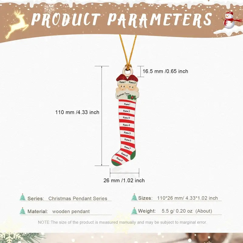 Red Striped Stocking Personalised Christmas Ornament with 5-11 Names