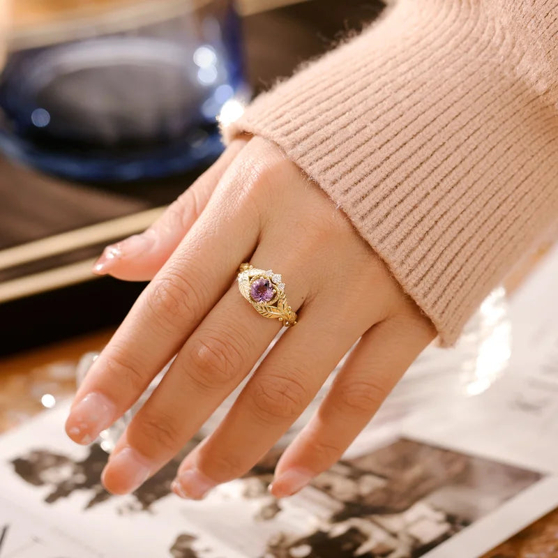 Round Cut Amethyst Engagement Ring with Moissanite