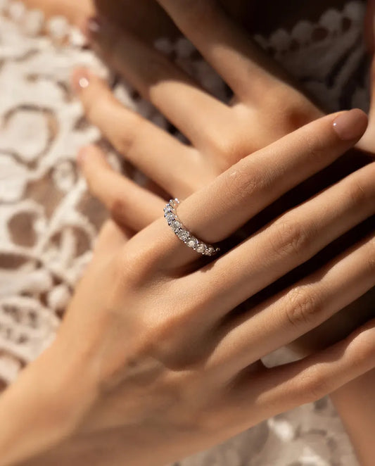 Round moissanite eternity band ring in 925 sterling silver