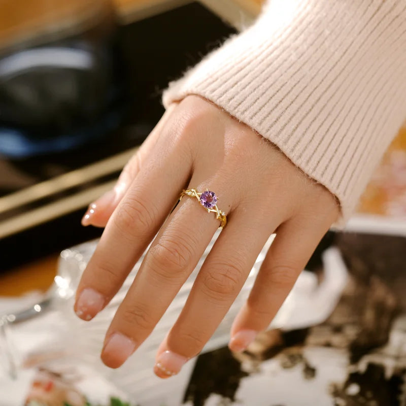 Natural Round Shaped Amethyst Engagement Ring