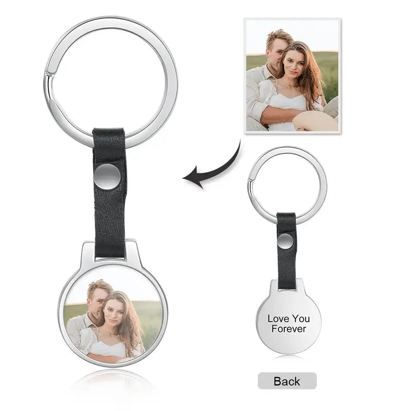 Round Photo Personalised Keyring with Engraving