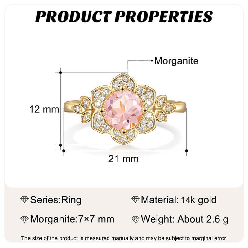 Round Shaped Morganite Engagement Ring Set with Moissanite 14/18k Yellow Gold