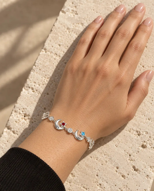 Star Moon Birthstone Bracelet - worn on a model