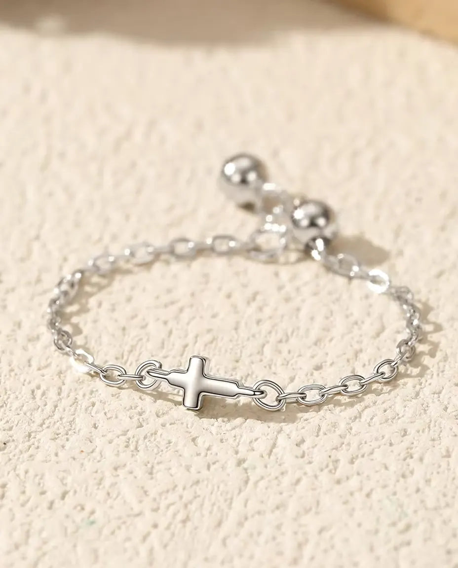 Sterling Silver Cross Chain Ring