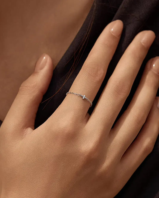 Sterling Silver Cross Chain Ring