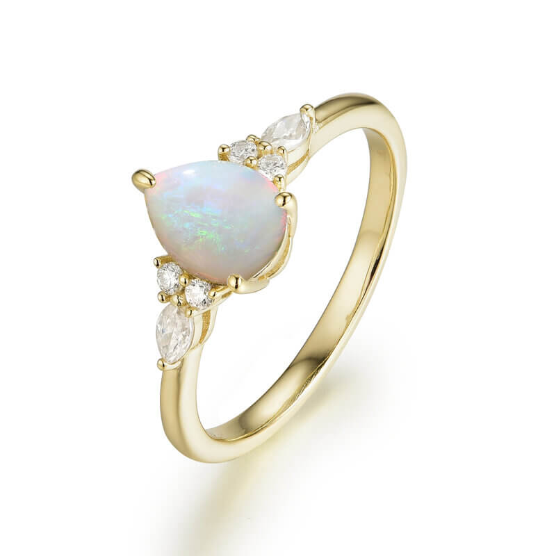Sterling Silver Pear Shaped Opal Engagement Ring