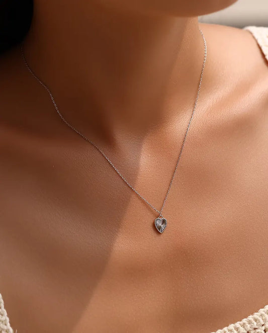Heart Pendant Necklace in 925 Sterling Silver - worn on a model