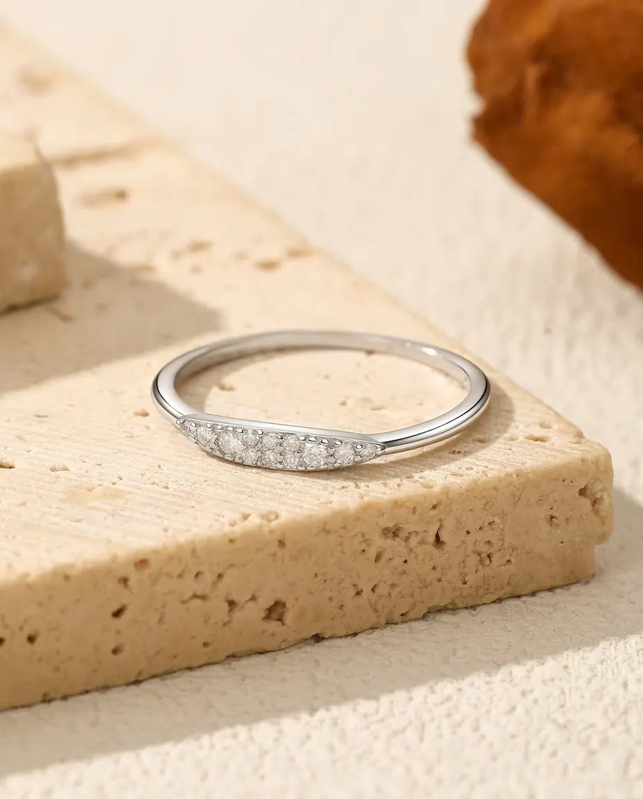 Tapered pave moissanite ring in 925 sterling silver