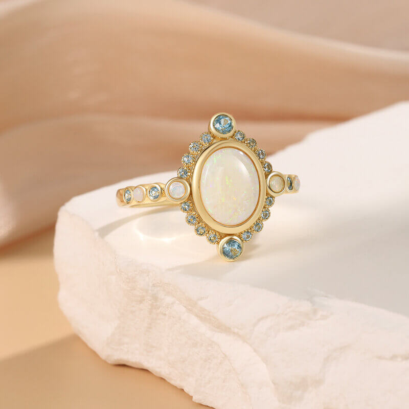 Vintage Opal Engagement Ring with Topaz 14/18k Yellow Gold