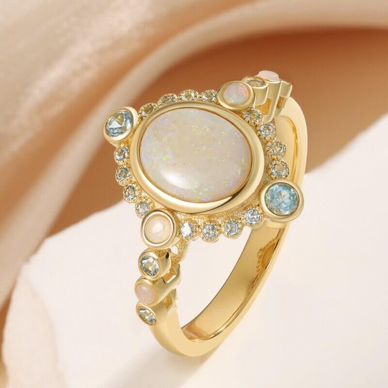 Vintage Opal Engagement Ring with Topaz 14/18k Yellow Gold