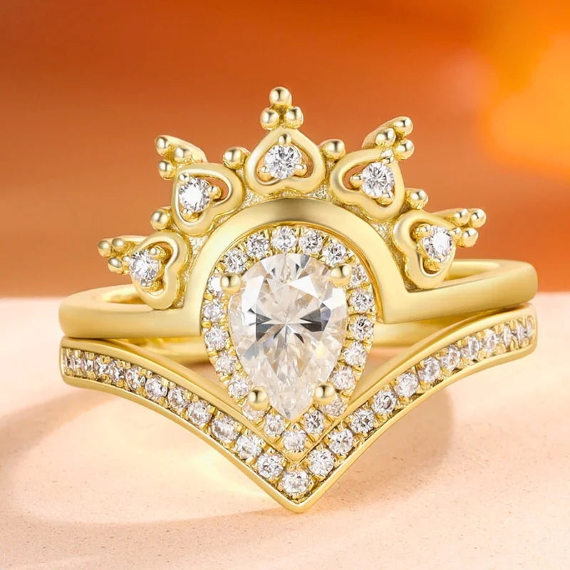 Vintage Pear Cut Moissanite Engagement Ring Set