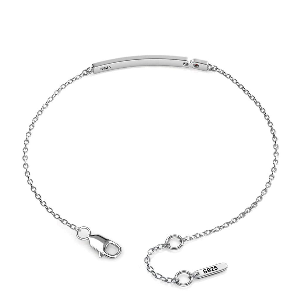Personalised Engraved Bar Bracelet with Two Birthstones Sterling Silver
