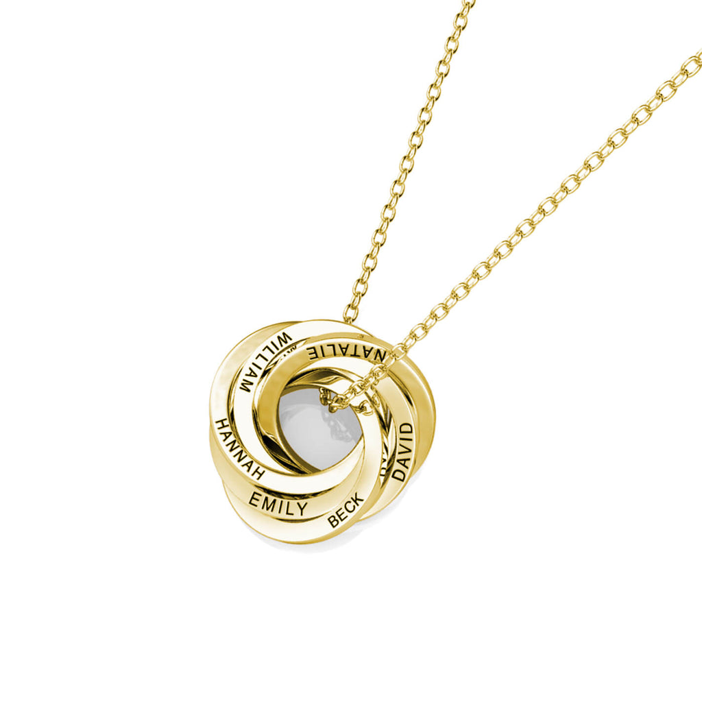 Personalised Russian 6 Ring Necklace with Engraved 6 Names Gold