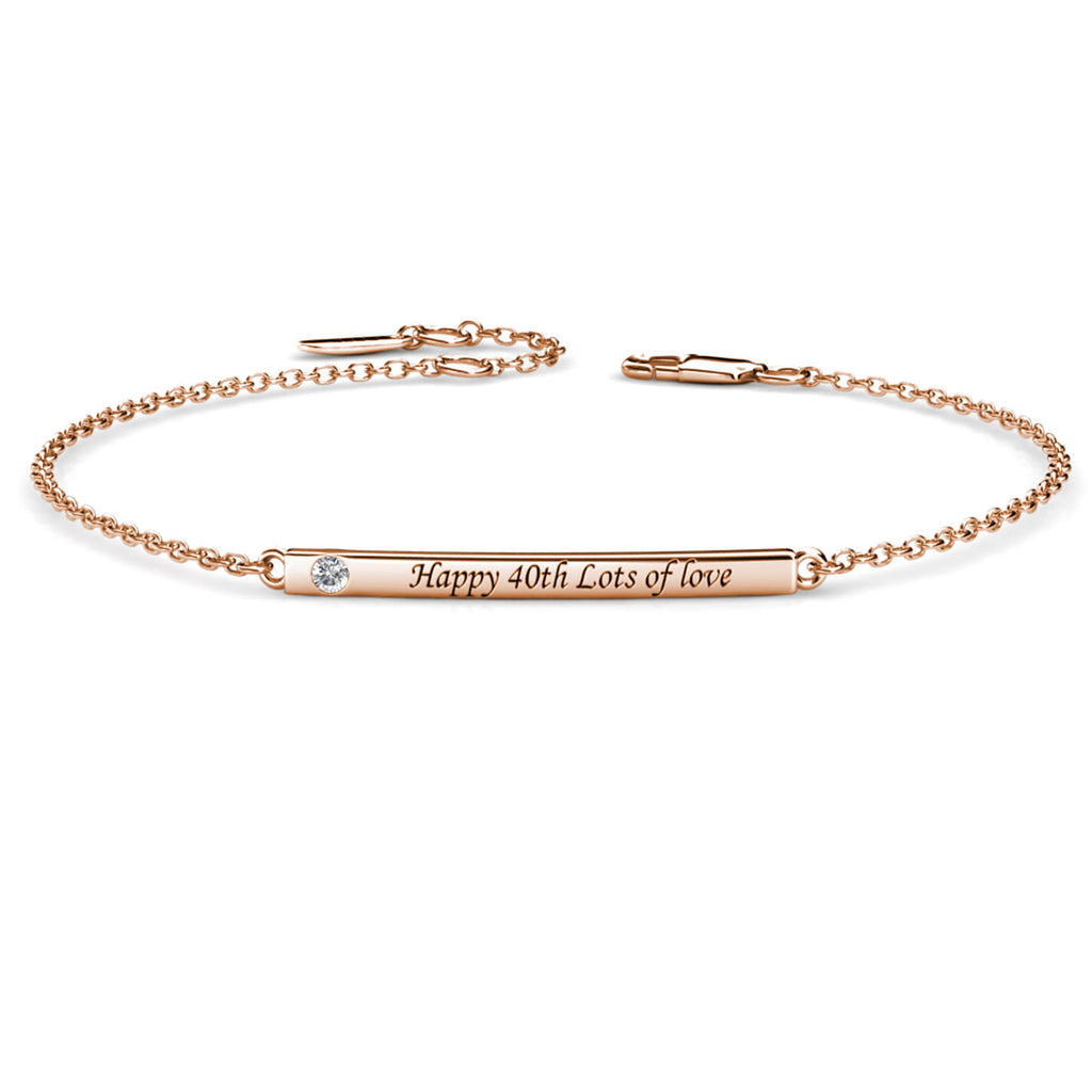 Personalised Engraved Bar Bracelet with Birthstone Sterling Silver Rose Gold