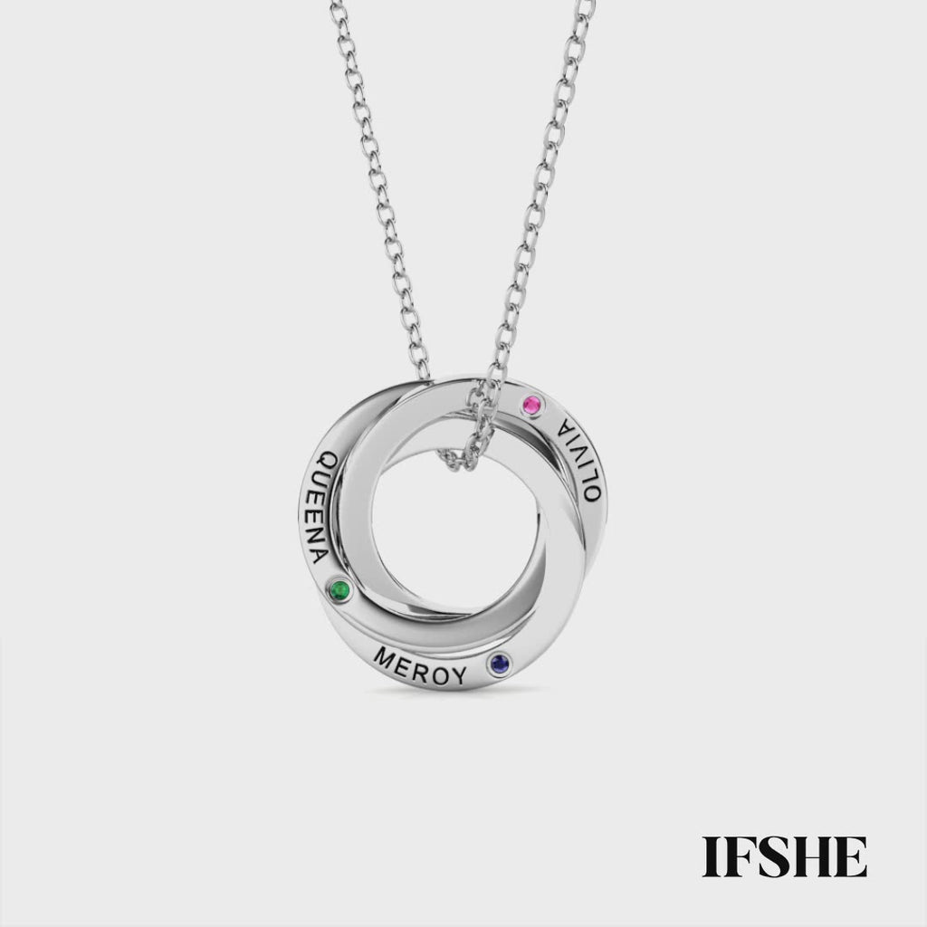 Personalised Russian 3 Ring Necklace with Names and Birthstones