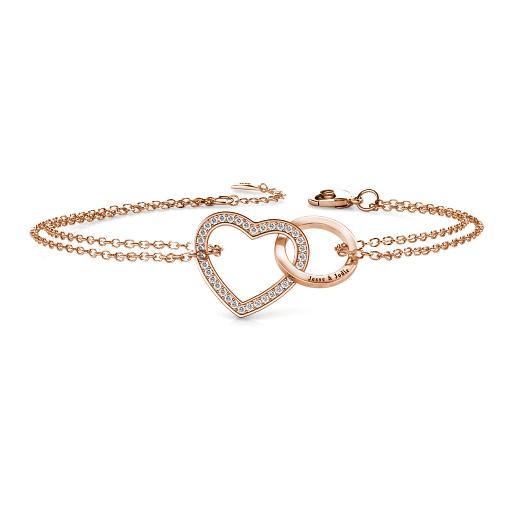 Personalised Engraved Interlocking Heart Bracelet Sterling Silver Rose Gold