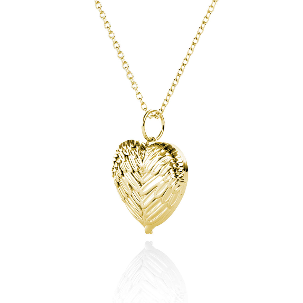 Personalised Angel Wings Photo Heart Locket Necklace with Picture Inside Gold