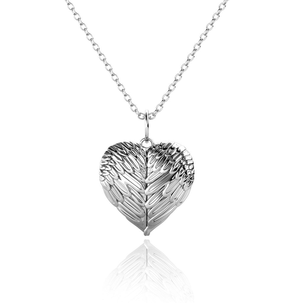 Personalised Angel Wings Photo Heart Locket Necklace with Picture Inside Sterling Silve