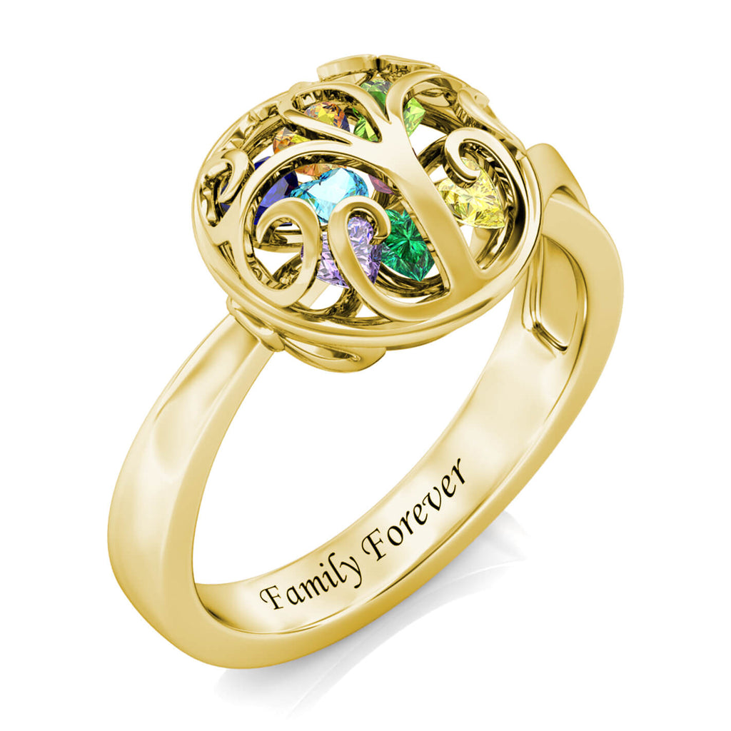 Personalised 12 Birthstones Ring with Engraving Yellow Gold