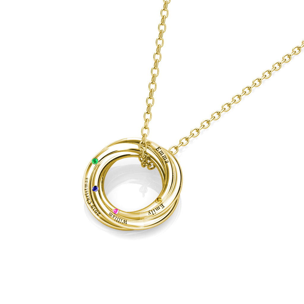 Personalised Russian 4 Ring Necklace with 4 Birthstone Gold