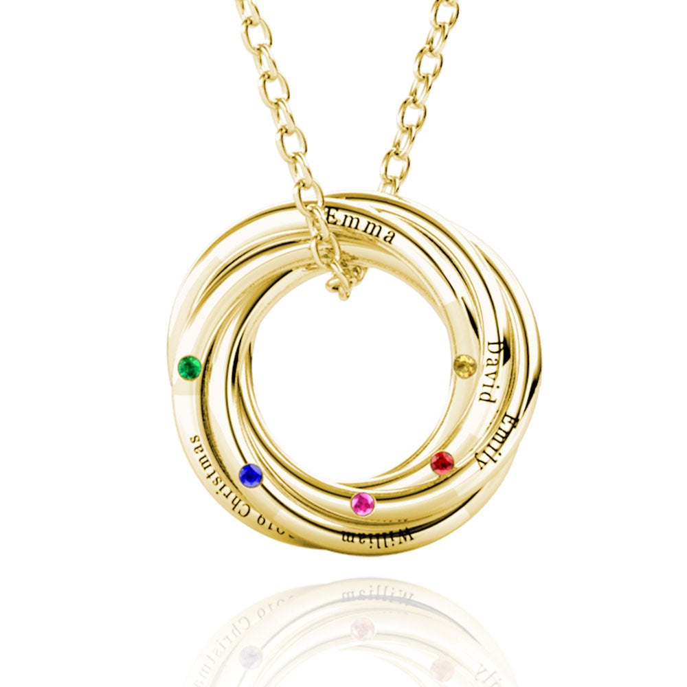Personalised Russian 5 Ring Necklace with 5 Birthstone Gold