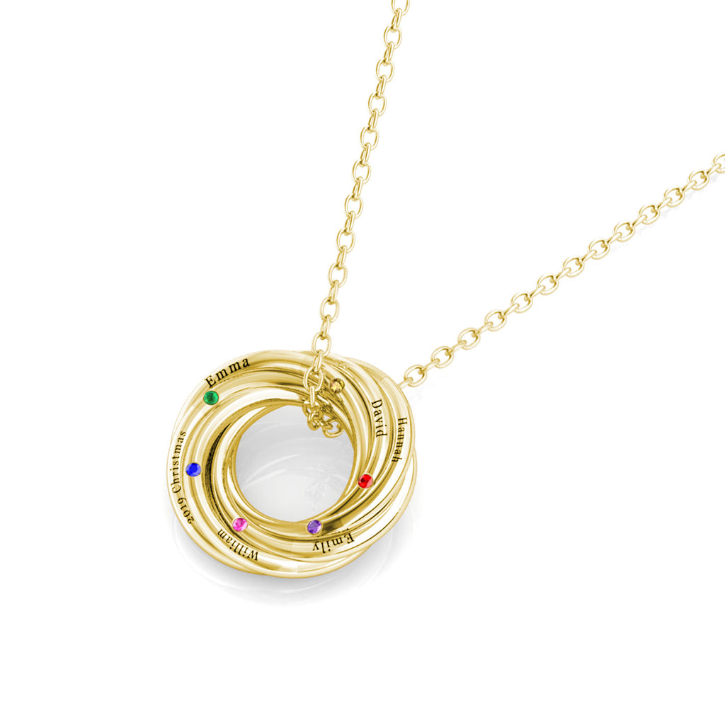 Personalised Russian 6 Ring Necklace with 6 Birthstone Gold