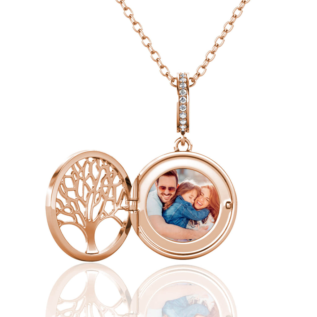 Personalised Photo Round Family Tree Locket Necklace Rose Gold
