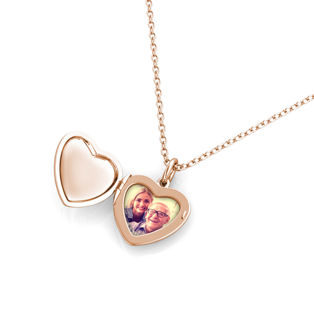 Personalised Photo Heart Locket Necklace with Birthstone Rose Gold