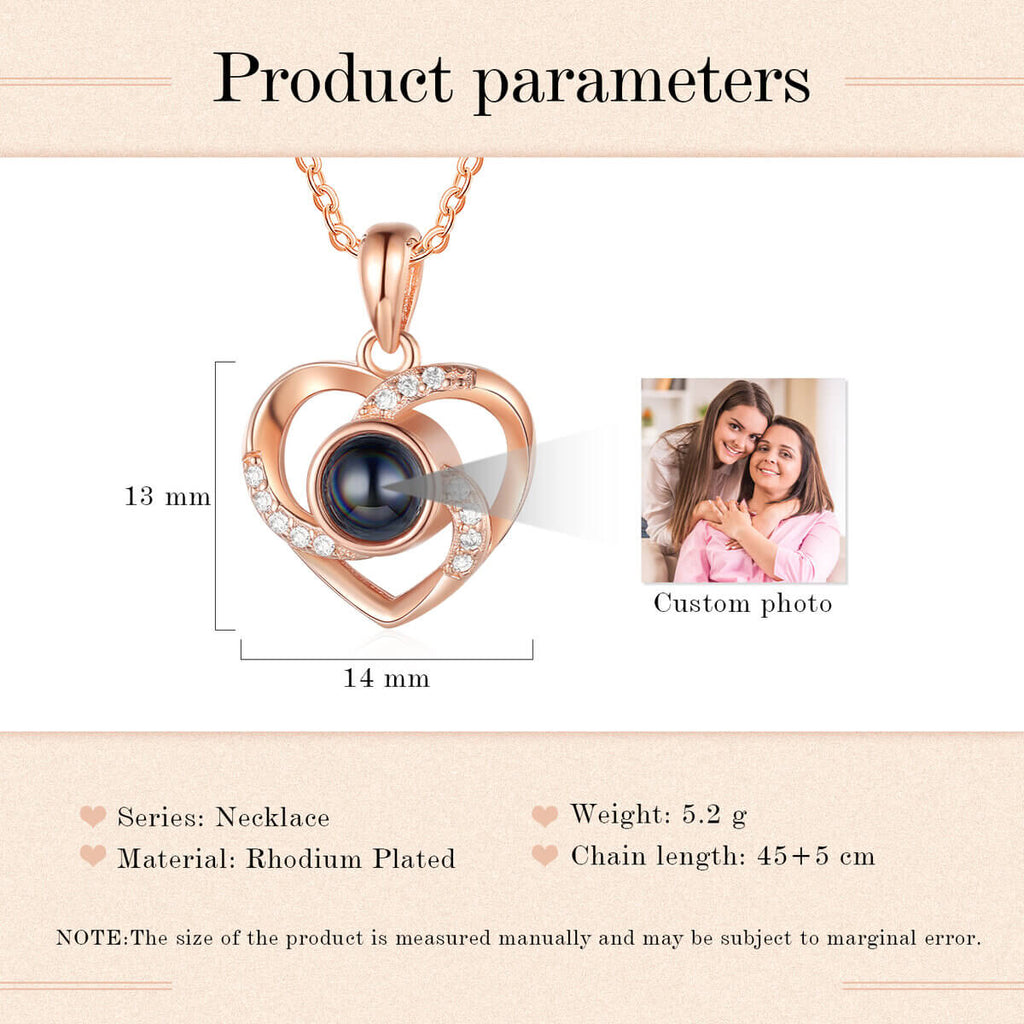 Personalised Heart Photo Projection Necklace - Rose Gold