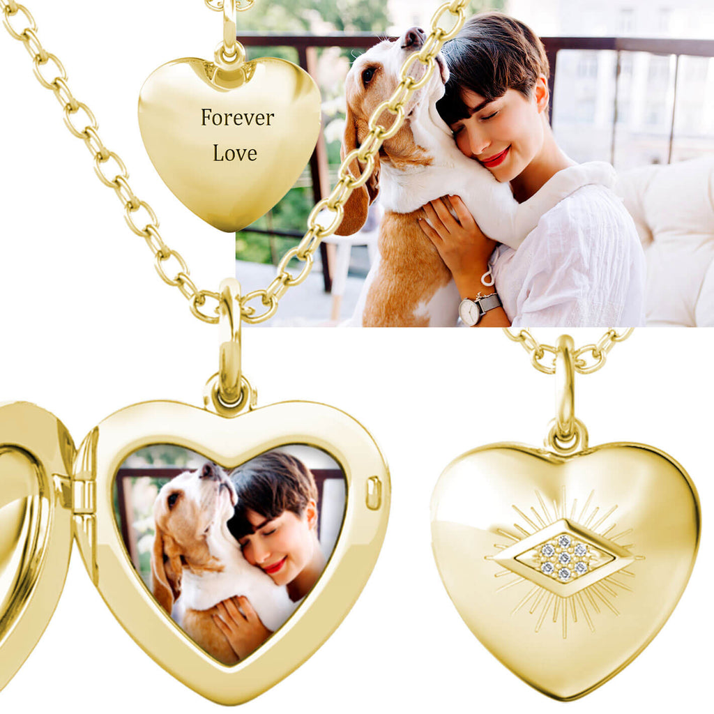 Gold Personalised Photo Heart Locket Necklace with Picture Inside