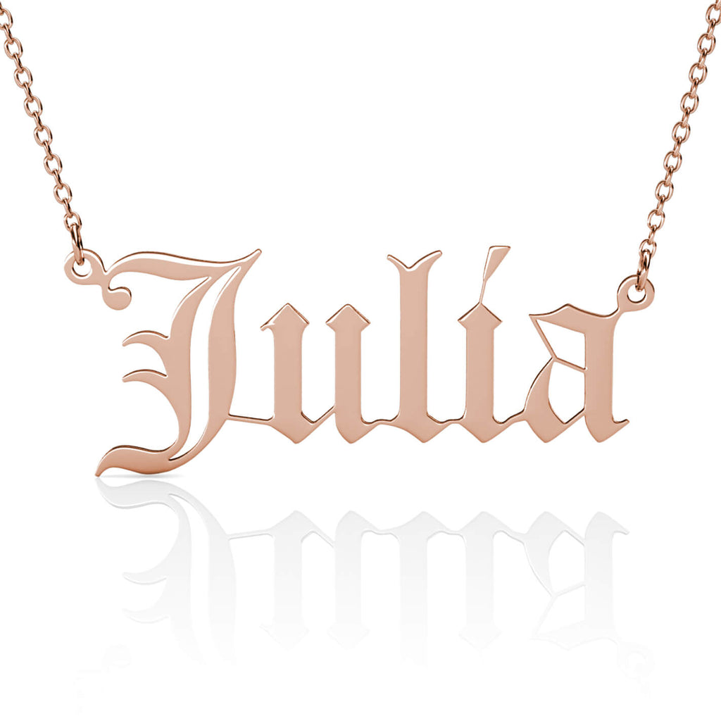 Personalised Old English Name Necklace Sterling Silver Rose Gold