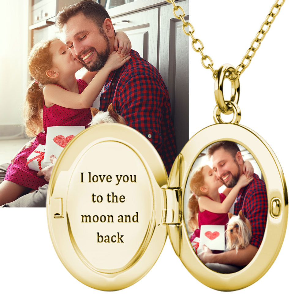 Personalised Photo Oval Locket Necklace with Picture Inside Gold