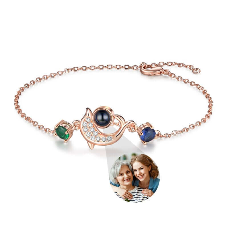 Personalised Photo Projection Bracelet with Two Birthstones