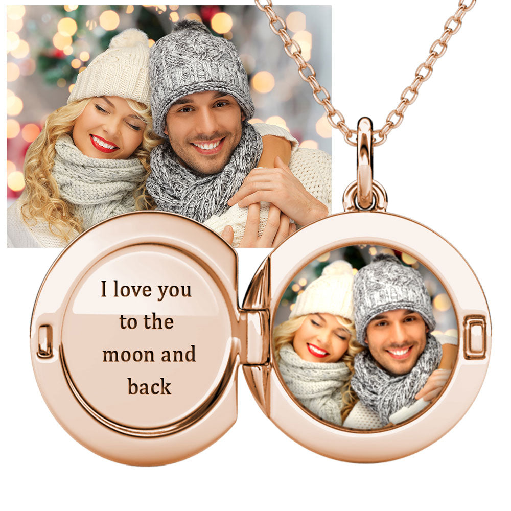 Personalised Photo Round Locket Necklace with Picture Inside Rose Gold
