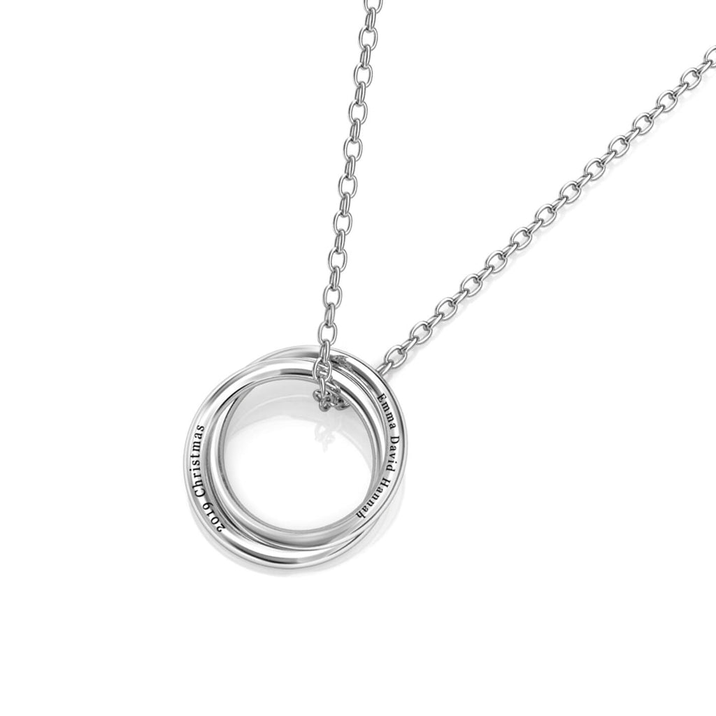 Personalised Russian 2 Ring Necklace with Engraved Children's Names Sterling Silver