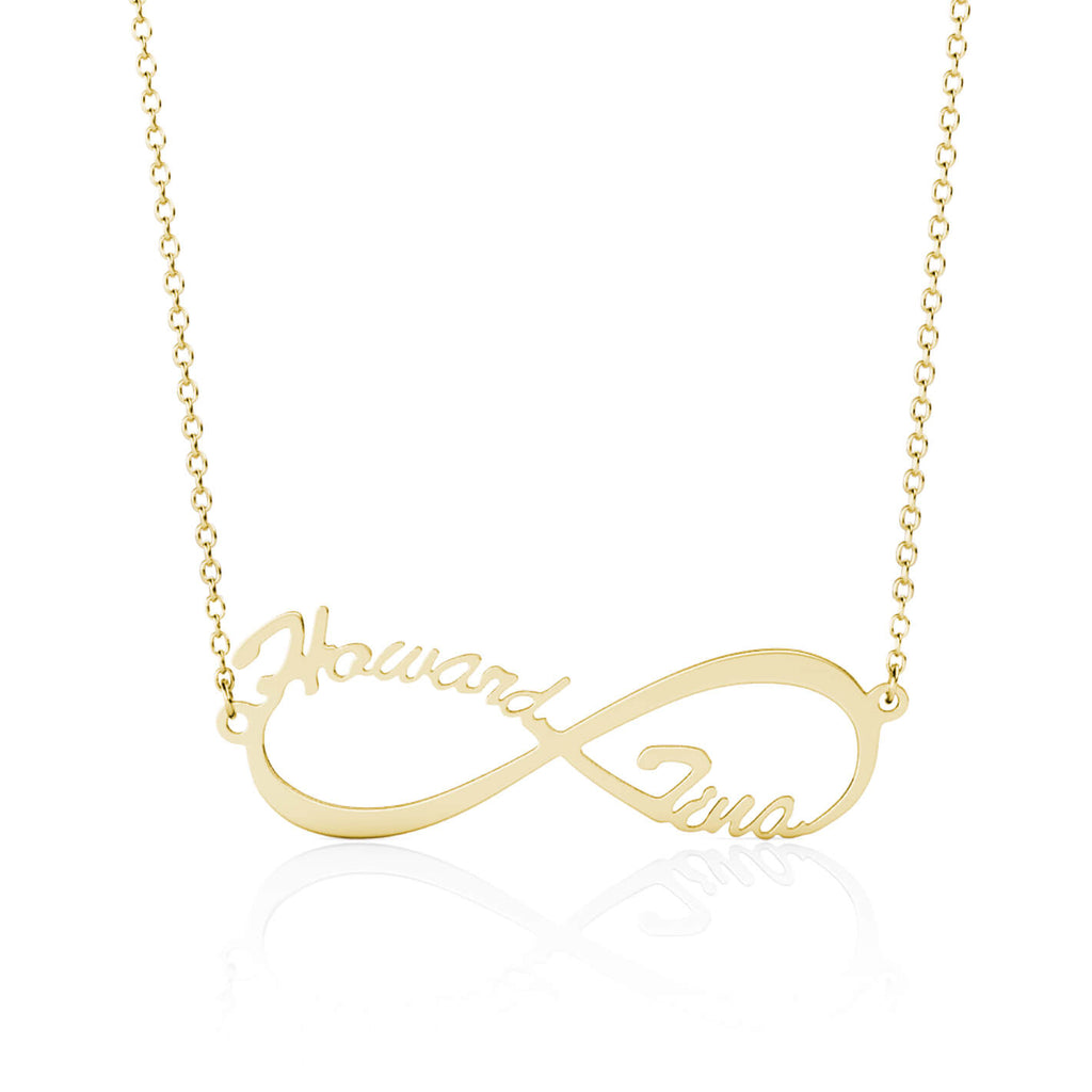 Personalised Infinity Two Names Necklace Sterling Silver Yellow Gold