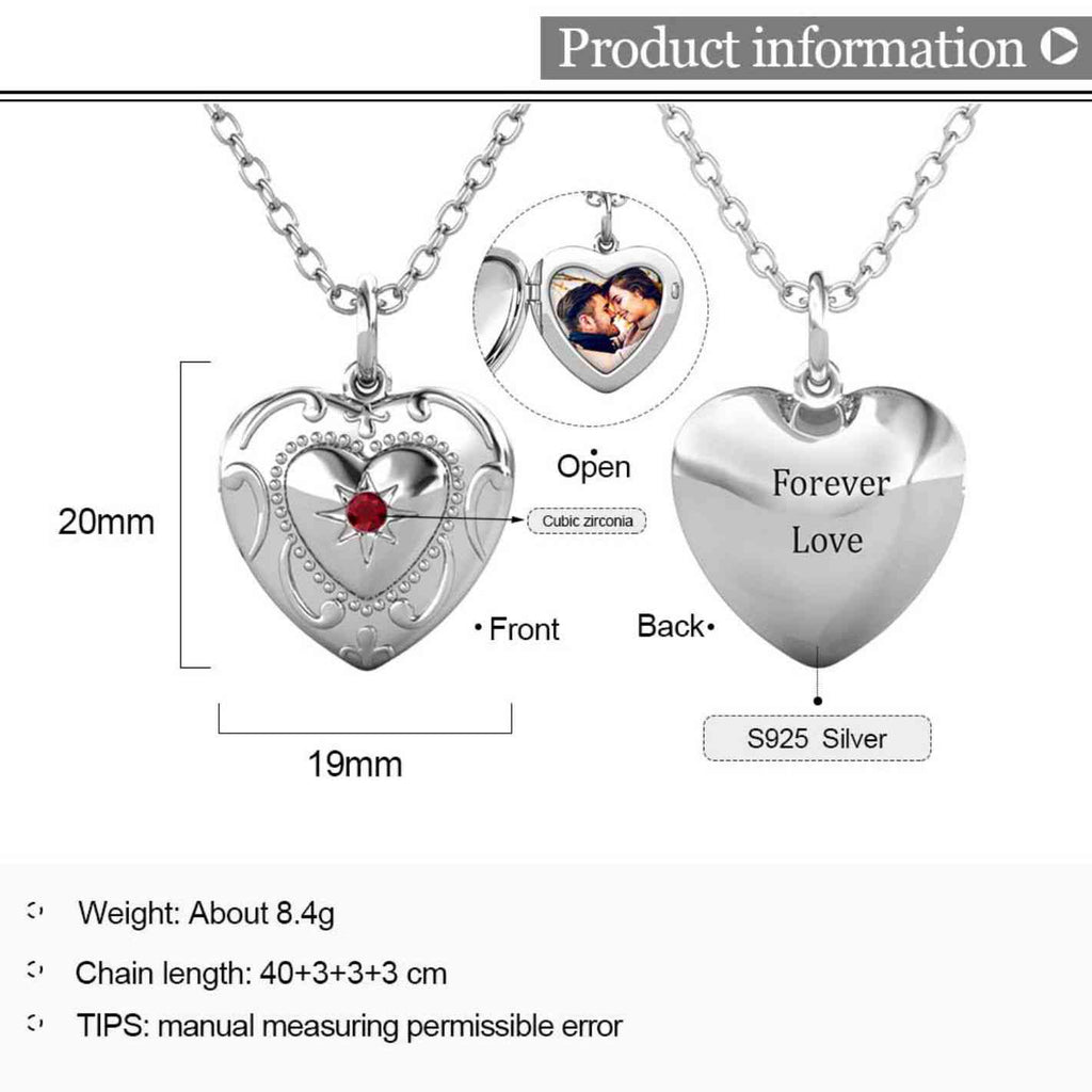 Personalised Photo Heart Locket Necklace with Birthstone Sterling Silver