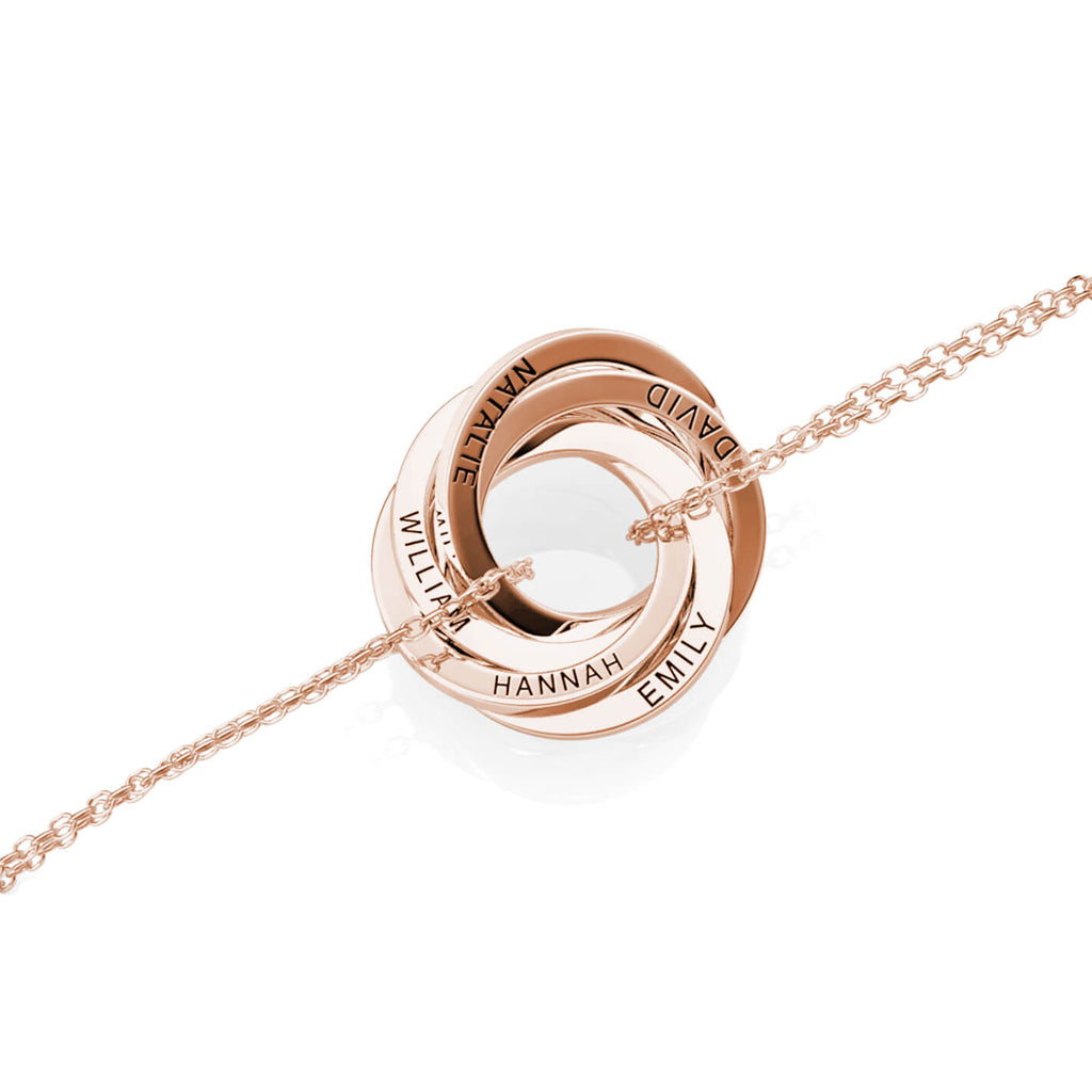 Personalised Russian 5 Ring Bracelet with Engraved Names Rose Gold