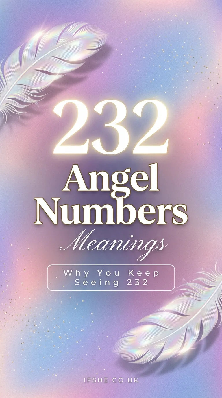 A mystical background featuring the number 232 in glowing light, surrounded by cosmic stars and spiritual symbols to represent its divine meaning.