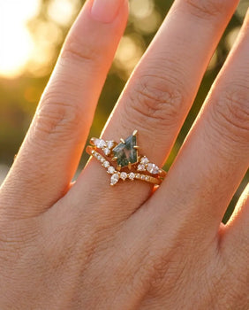 A Moss Agate Engagement Ring Set