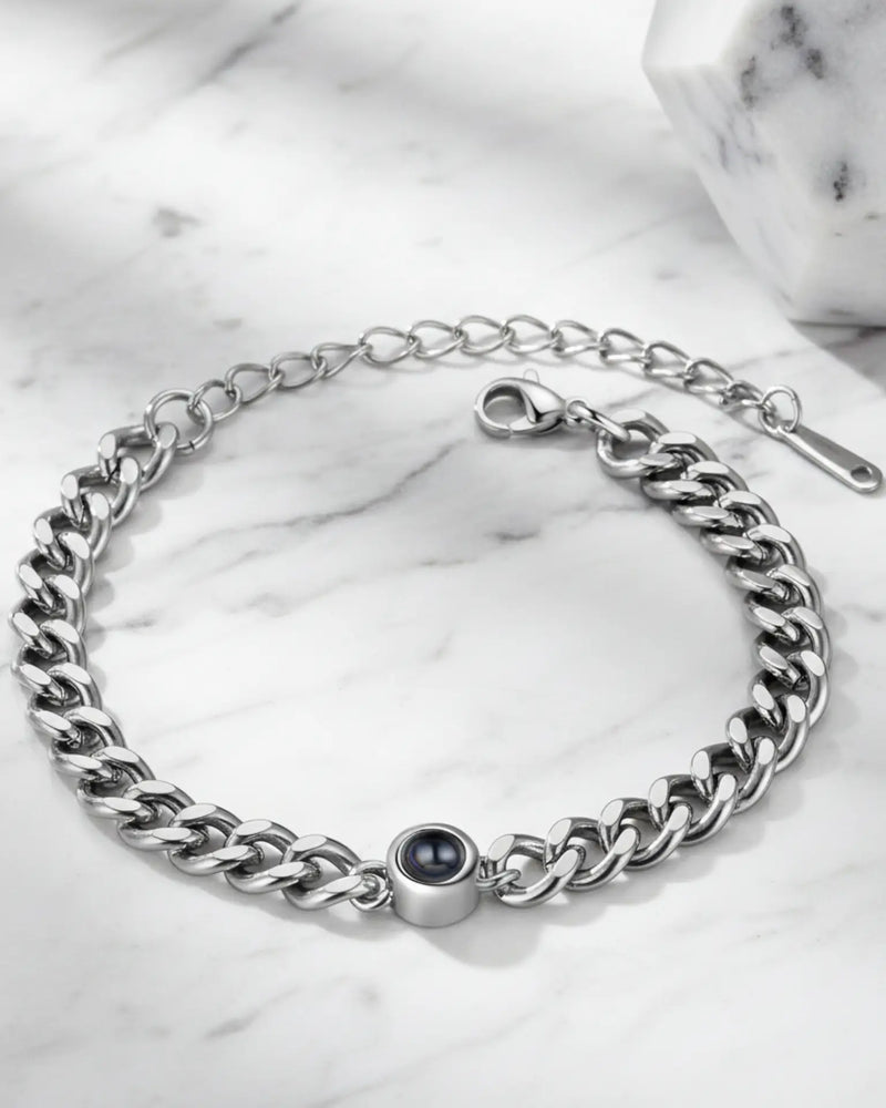 Personalised titanium steel photo projection bracelet for men with a hidden picture inside from ifshe