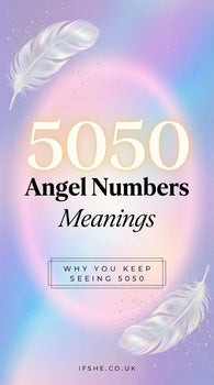 A spiritual aesthetic graphic showing the number 5050 glowing with a soft light against a starry sky background.